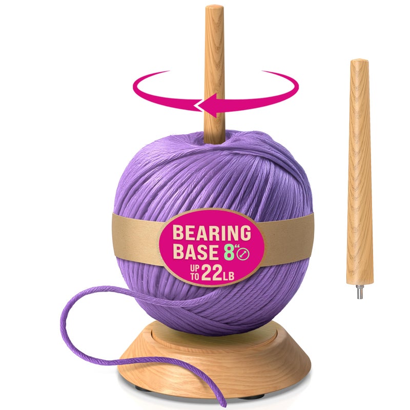 BARVA Yarn Holder Set 22 Lb Capacity for Chunky Yarn w/Extra Spindle | Smooth Bearing Spinner & Big Rubber Anti Slip Pads for Stability | European Wood Crochet Accessories & Fiber Crafts Pro Tools - Image 1